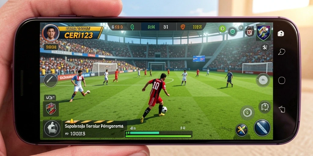 Tampilan gameplay mendebarkan dari CERI123 yang menghadirkan aksi sepak bola.