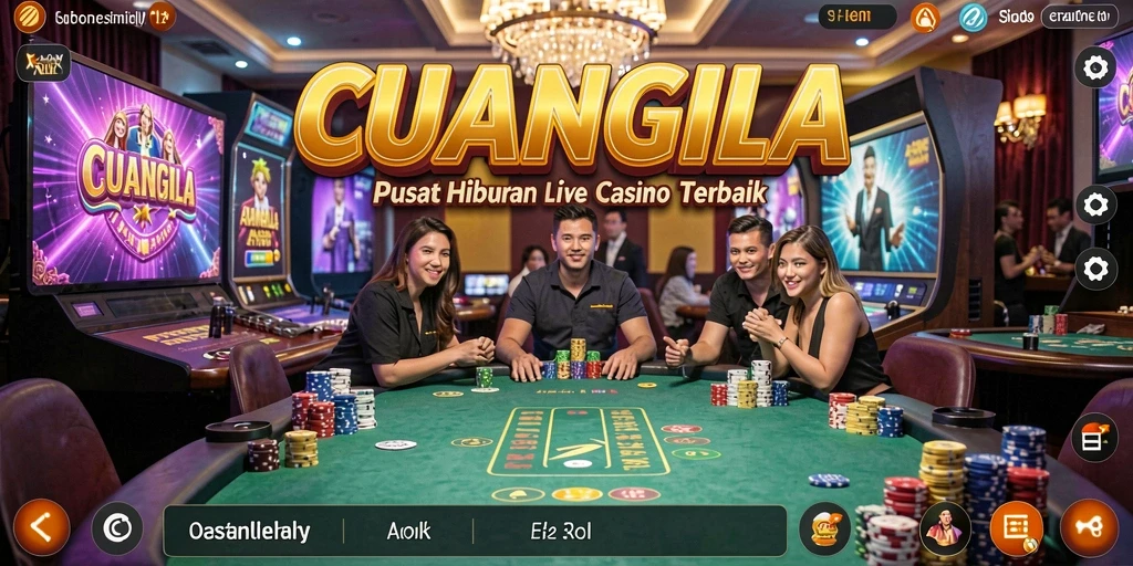 Screenshot gameplay CUANGILA menampilkan dealer interaktif dan suasana kasino yang nyata.