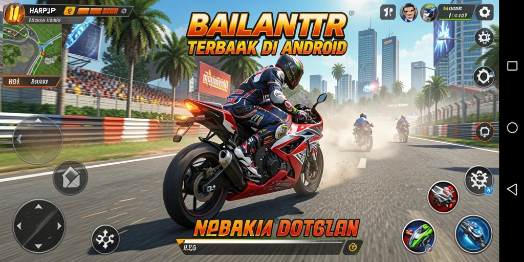 Gameplay seru dalam HARAPJP dengan motor balap yang cepat.