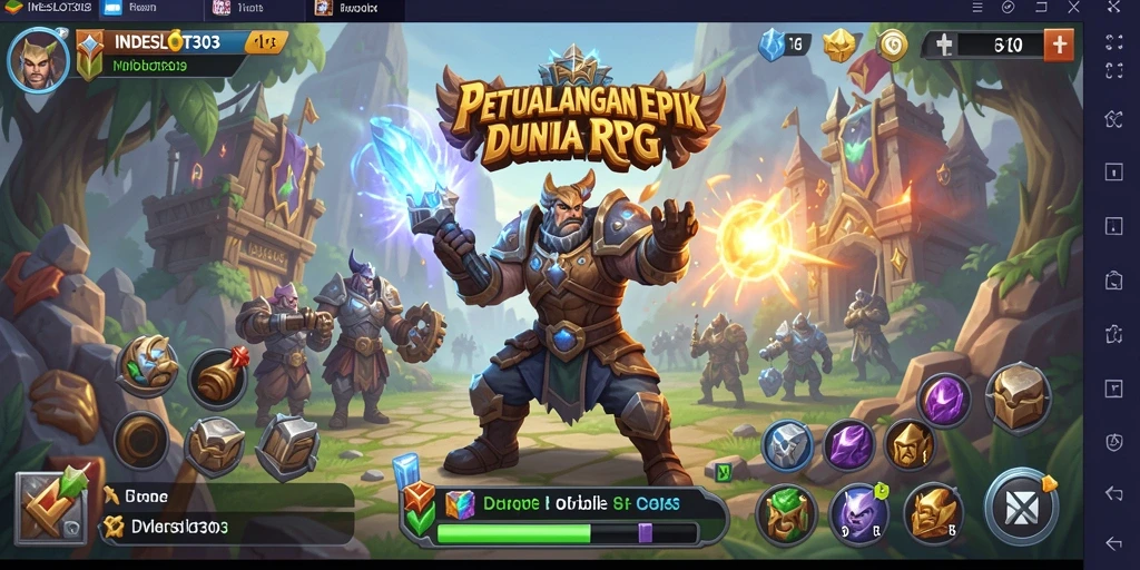 Tampilan utama INDESLOT303 menampilkan karakter berpetualang di dunia RPG yang kaya.