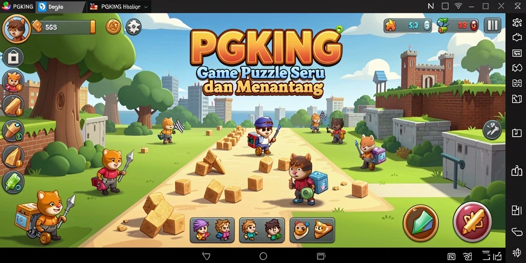 Screenshot PGKING menunjukkan gameplay berwarna-warni dengan teka-teki yang menarik.