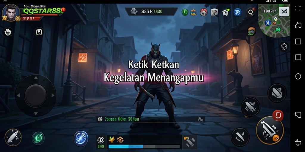 Screenshot gameplay yang menegangkan dari QQSTAR88, menampilkan suasana horor.