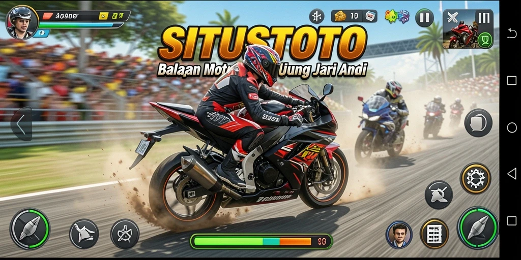 Screenshot gameplay SITUSTOTO menampilkan aksi balapan motor yang mendebarkan.